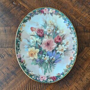 Lena Liu Collectible Oval Plate Mint Condition Flowers Floral Cameo Enchantment